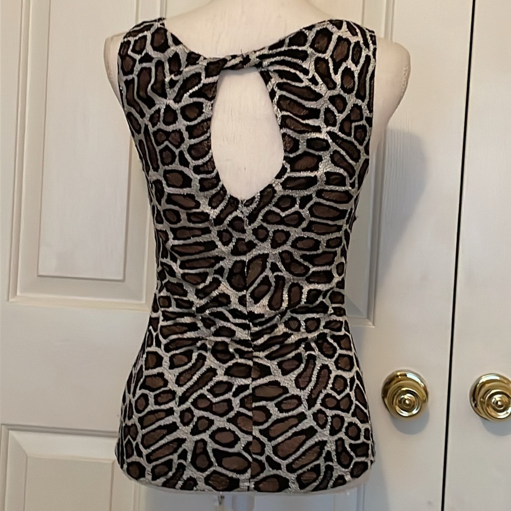 Caché Vintage Rare Animal Print Top w/ Unique Back